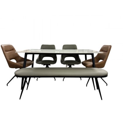 Alia 1.6m White Table with Bench & 4 Dining Chairs