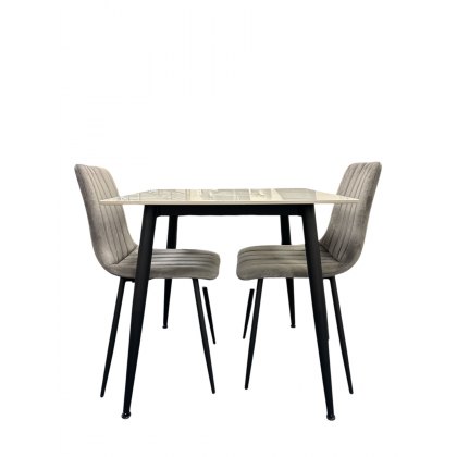 Maya Square Dining Table and 2 x Leon Velvet Grey Dining Chairs