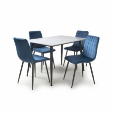 Maya White Dining Table & 4 Blue Chairs Maya White Dining Table & 4 Blue Chairs
