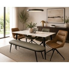 Alia 1.6m White Table with Bench & 4 Dining Chairs Alia 1.6m White Table with Bench & 4 Dining Chairs