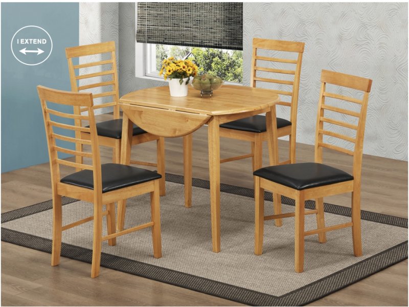 Harleston Round Drop Leaf Dining Set Light Oak (4 Chairs)