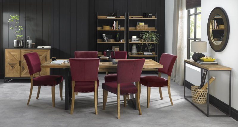 Bentley Design Invictus 6-8 Dining Table Set (Crimson Velvet Chairs)