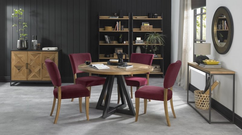 Bentley Design Invictus Circular Dining Table Set (Upholstered Crimson Chairs)