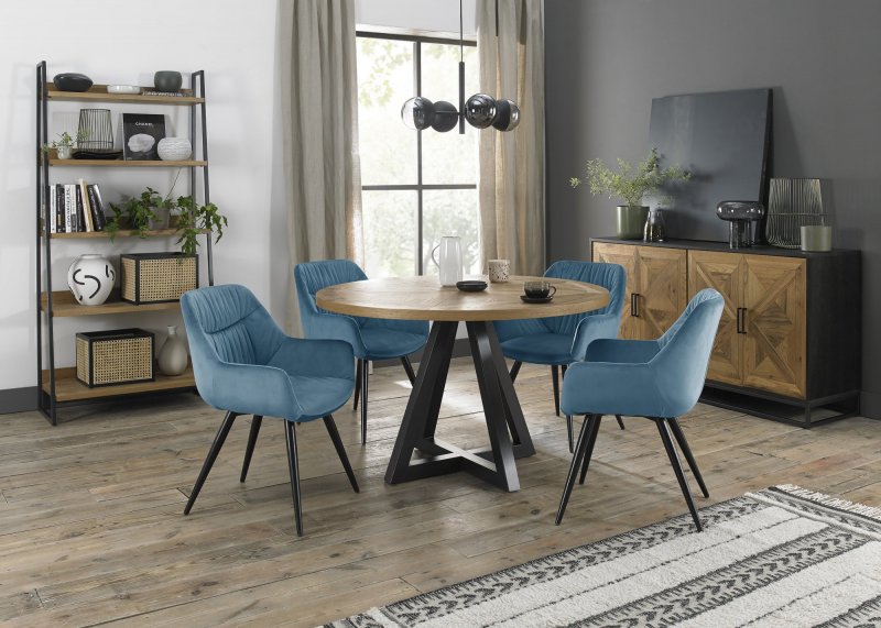 Bentley Design Invictus Circular Dining Table Set (Dali Blue Chairs)