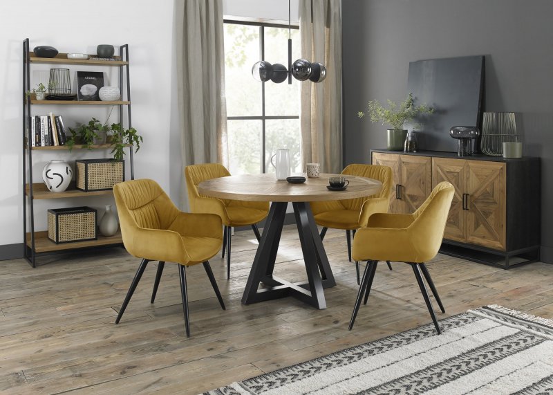 Bentley Design Invictus Circular Dining Table Set (Dali Mustard Chairs)