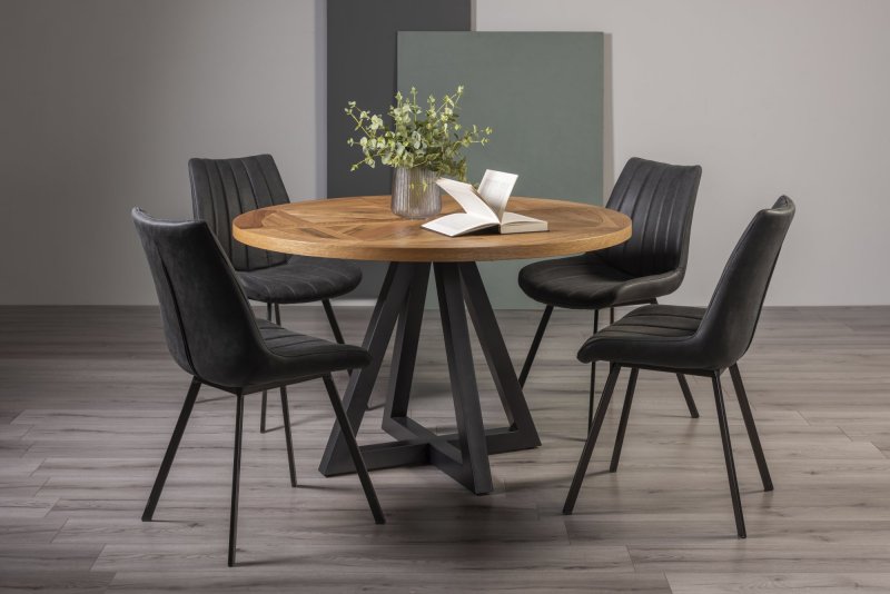 Bentley Design Invictus Circular Dining Table Set (Fontana Dark Grey Chairs)