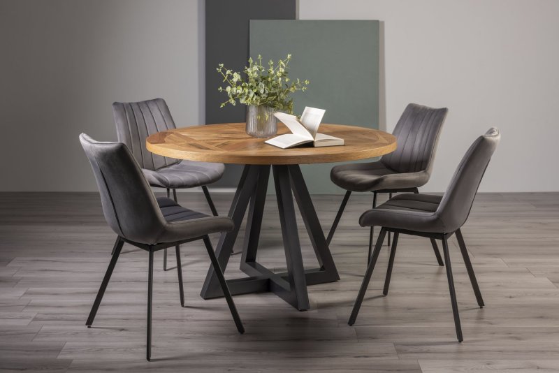 Bentley Design Invictus Circular Dining Table Set (Fontana Grey Chairs)