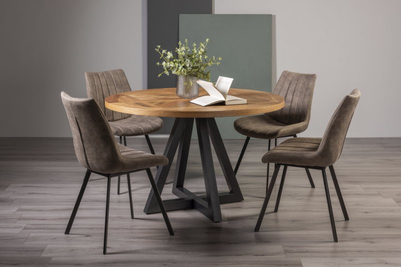 Bentley Design Invictus Circular Dining Table Set (Fontana Tan Chairs)