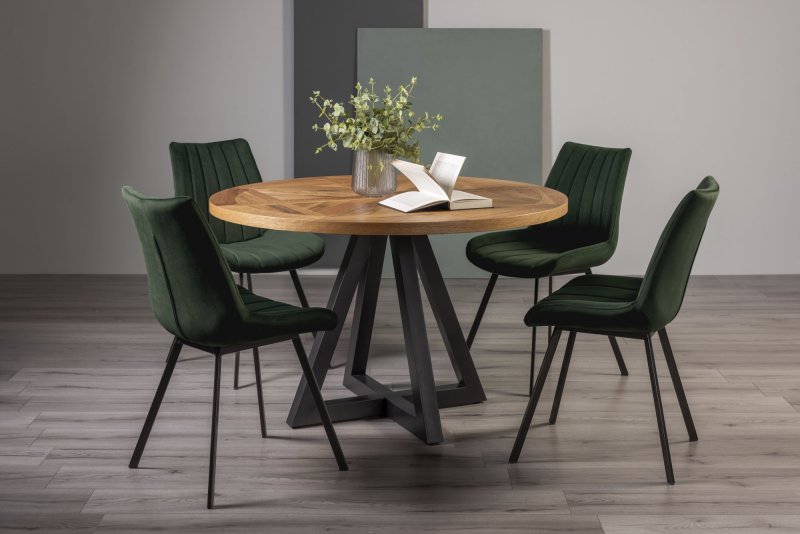 Bentley Design Invictus Circular Dining Table Set (Fontana Green Chairs)