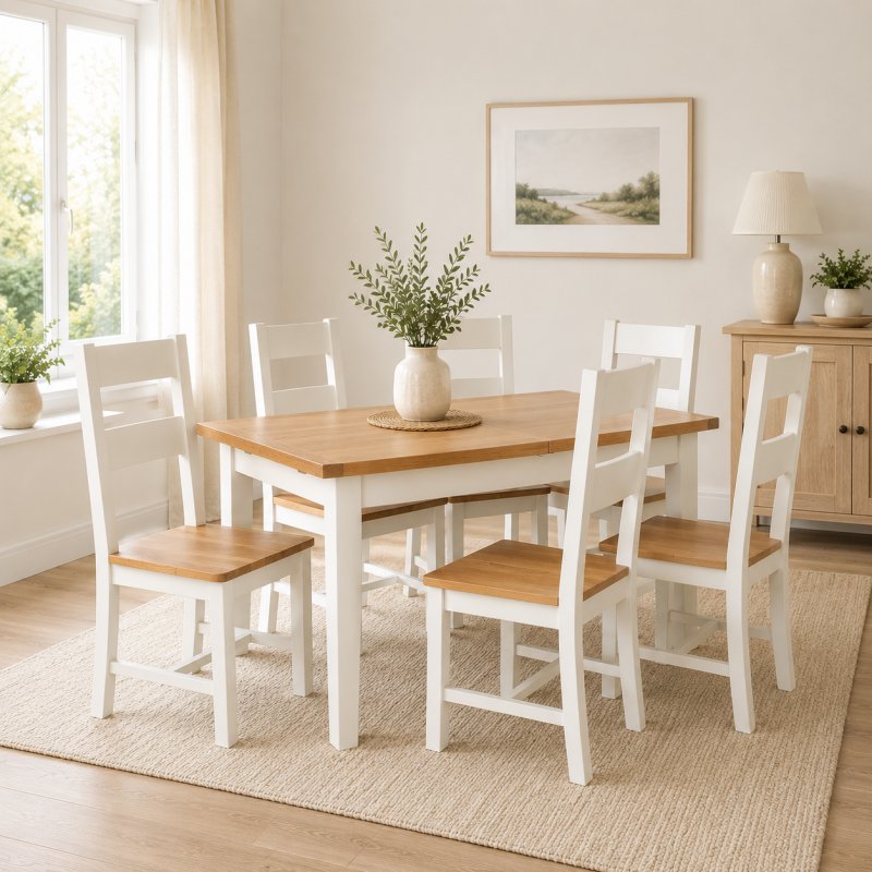 Beachcroft Cream Extending Dining Table 1.6 with 6 Dining Chairs