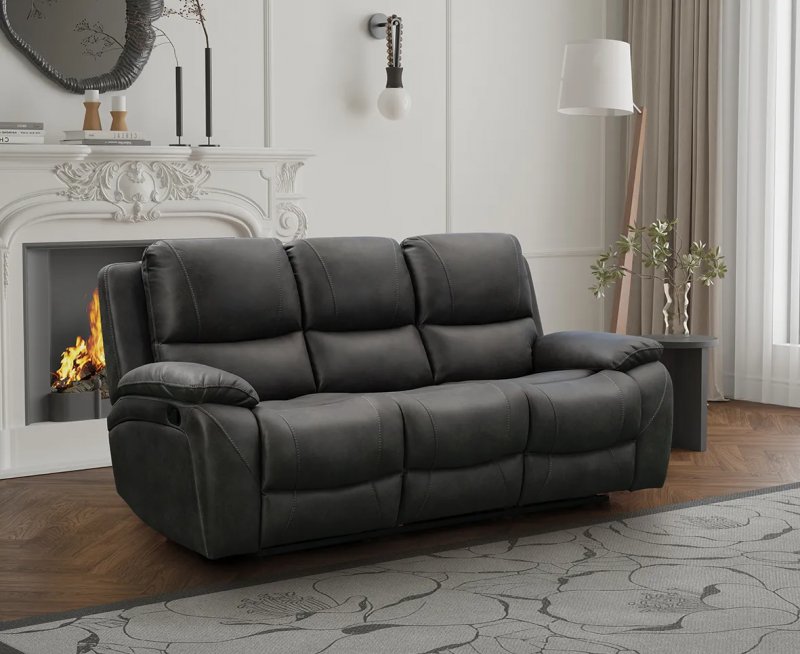 India 3 Seater Manual Recliner in Charcoal