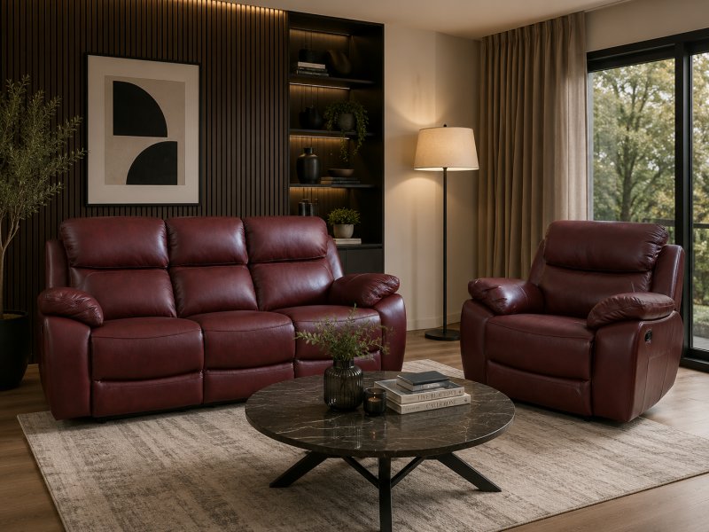 Rosanne 3 Seater Manual Recliner & Manual Recliner Arm Chair in Burgundy