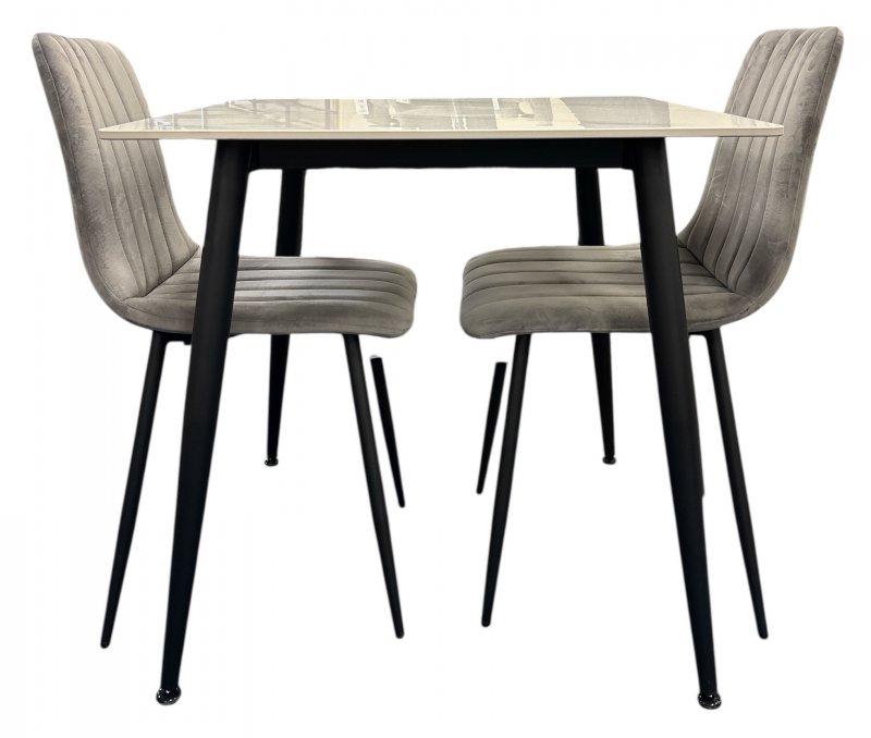 Mia Square Dining Table and 2 x Leon Velvet Grey Dining Chairs