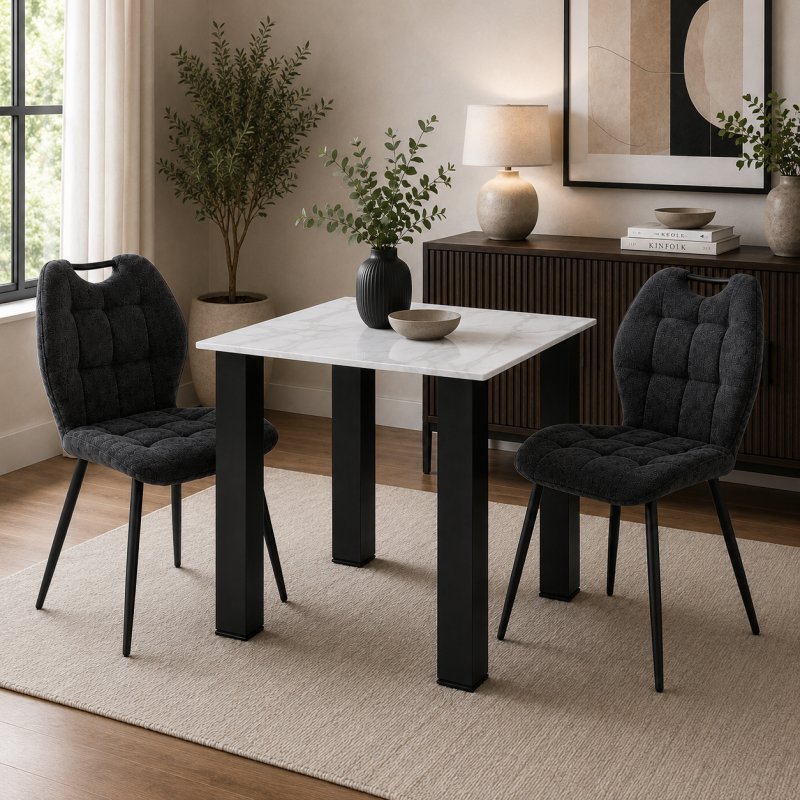 Candice Dining Table with 2 Ada Charcoal Chairs